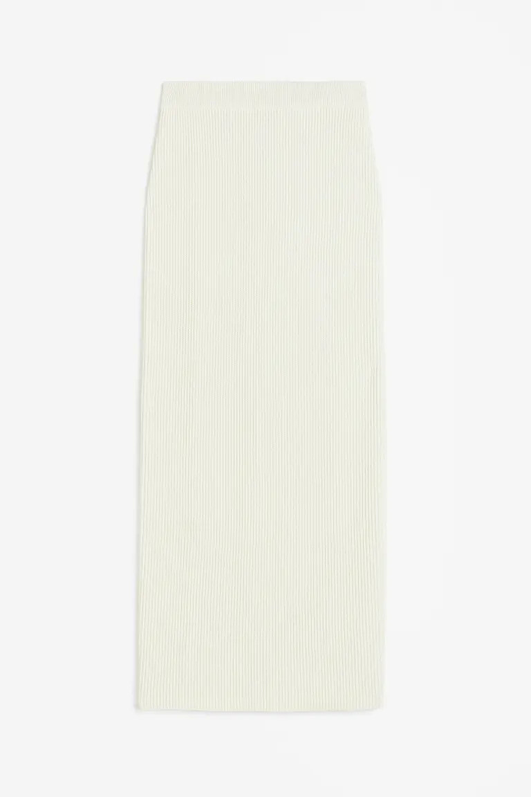 Rib-knit Pencil Skirt - Natural white - Ladies | H&M US | H&M (US + CA)