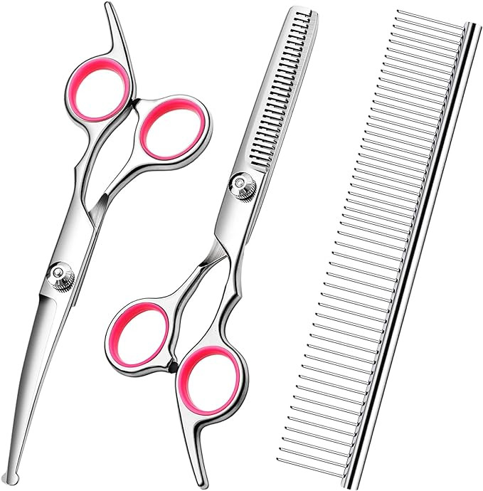 Dog Grooming Scissors with Safety Round Tips Stainless Steel Professional Dog Grooming Kit - Thin... | Amazon (US)