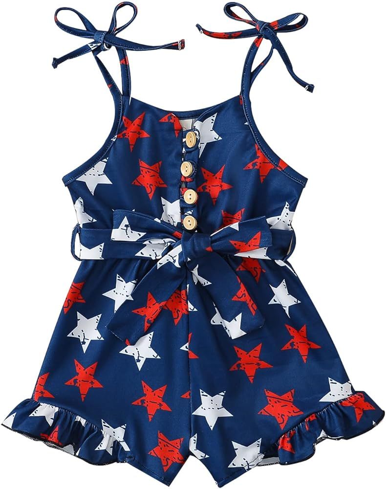 Baby Girl 4th Of July Outfits Stars Flag Ice cream Print Romper Jumpsuit Oveall Toddler Girls Sum... | Amazon (US)