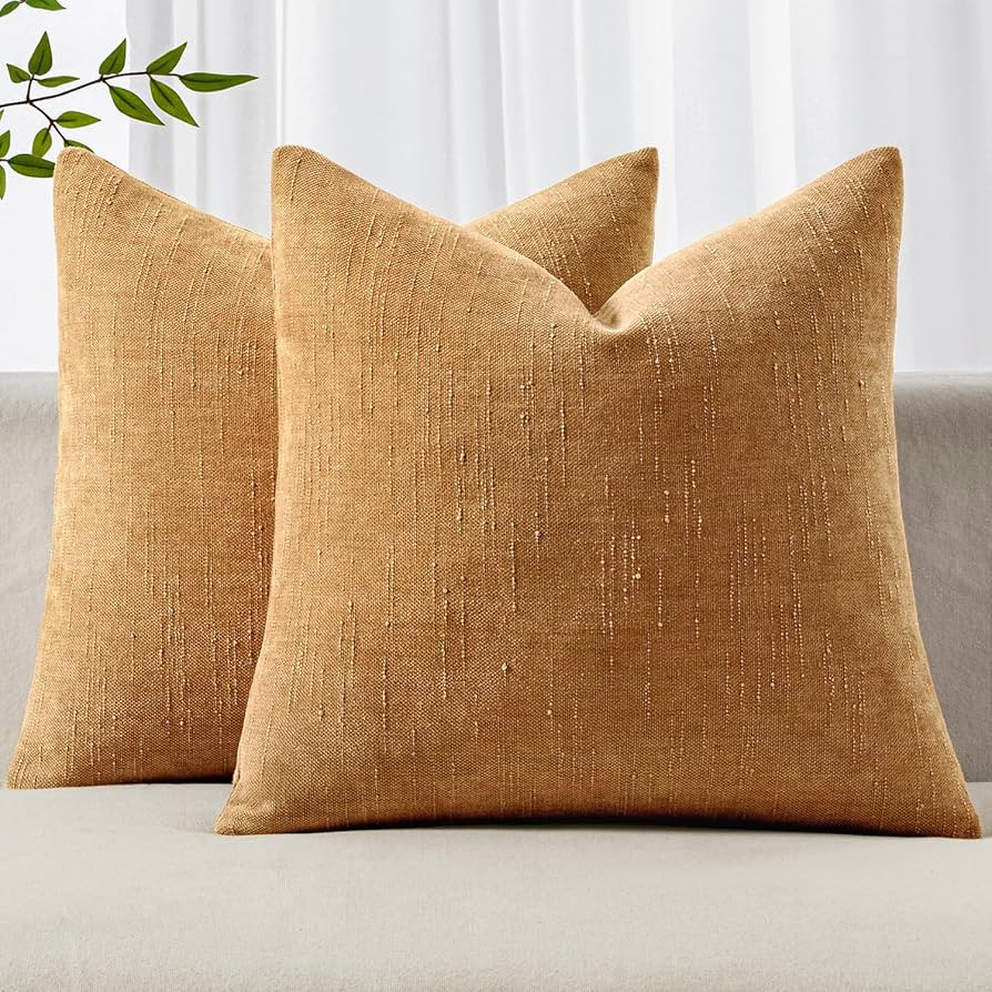 MIULEE Pack of 2 Decorative Throw Pillow Covers 24x24 Inch Soft Chenille Throw Pillows Solid Text... | Amazon (US)