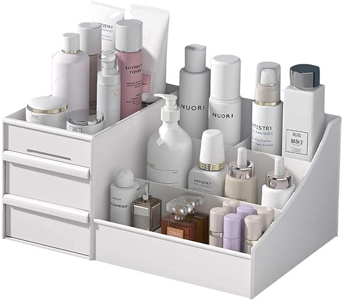 VZINO Drawer Makeup Organizer for Vanity, Large White Desk Organizer for Cosmetics, Skincare, or ... | Amazon (US)