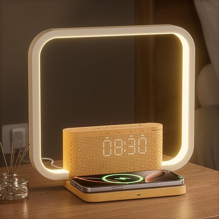 Sunrise Alarm Clock with Wireless Charging Desk Touch Lamp 3 Level Dimmable Wake-up Light Bedside... | Amazon (US)