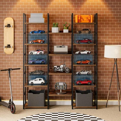 Industrial 5-Tier Triple Column Bookshelf With 14 Adjustable Shelves, Wide Storage Bookcase For Living Room, Bedroom And Home Office | Wayfair North America