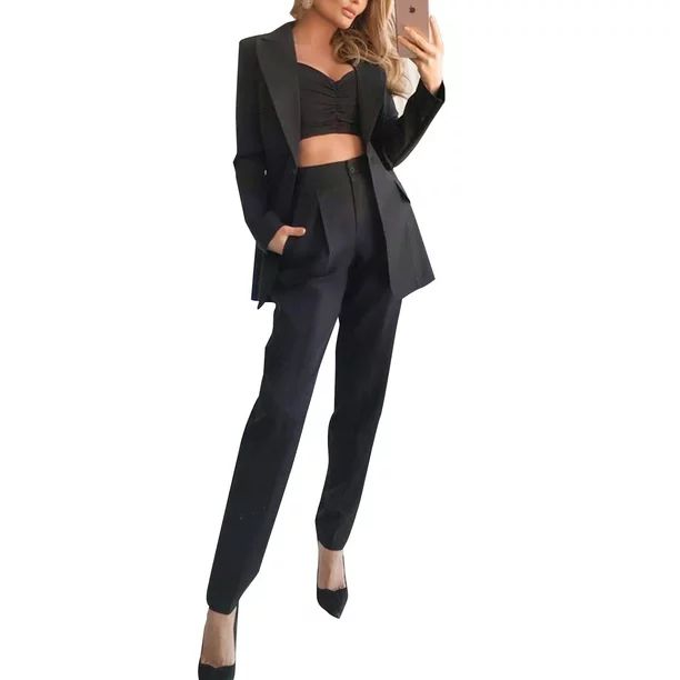 DYMADE Women's Lapel Blazer Jacket + Pleated Tank Tops + Long Pants Business OL Work Casual Outfi... | Walmart (US)