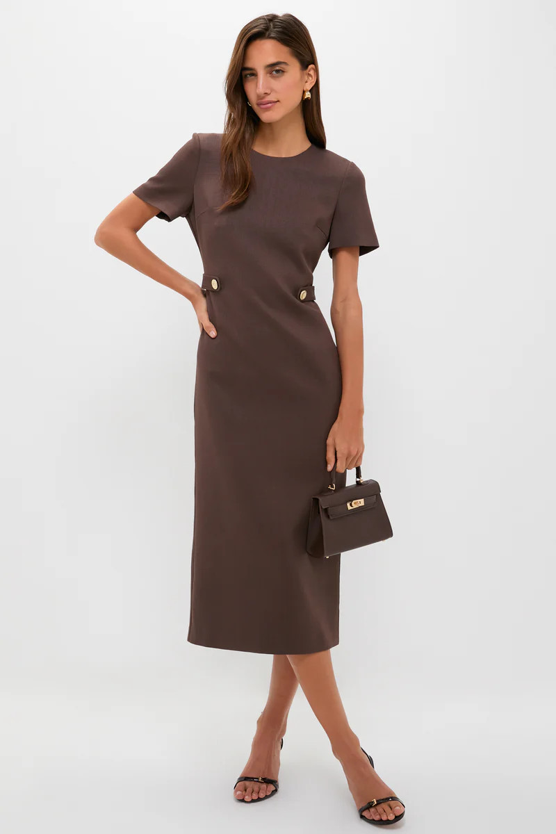 Chocolate Brown Linen Zarah Midi Dress | Tuckernuck (US)