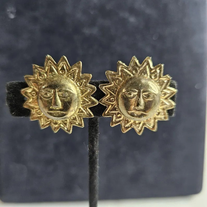 Vintage Sun with Face Clip on Earrings Gold Tone | Etsy (US)