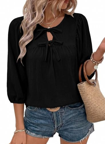 SHEWIN Womens Tops 3/4 Sleeves Blouse Babydoll Dressy Casual Top Elegant Bow Tie Loose Ladies Shi... | Amazon (US)