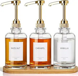 Coffee Syrup Dispenser, Glass Syrup Pump Dispenser for Coffee Bar Accessories, Maple Syrup Bottle... | Amazon (US)