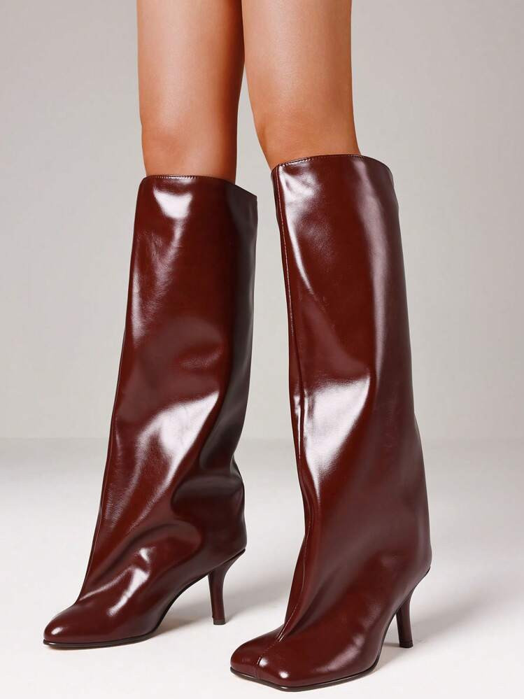 Luxury Fashion Women's Knee High Long Boots Square Toe Wide Calf Stiletto Heel Tall Boots | SHEIN