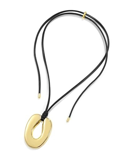 BREPINE Horseshoe Necklace for Women Large Gold Pendant Choker Leather Rope Long Necklace | Amazon (US)