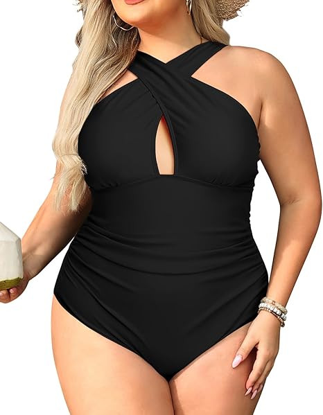 Daci Womens Front Cross Plus Size One Piece Swimsuits Tummy Control Keyhole Bathing Suits Swimwea... | Amazon (US)