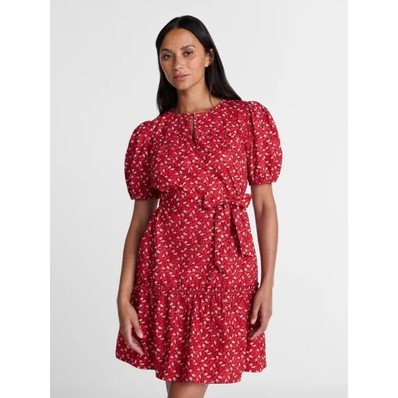 Time and Tru Women's and Women's Plus Cotton Mini Dress with Puff Sleeves, Sizes XS-4X | Walmart (US)