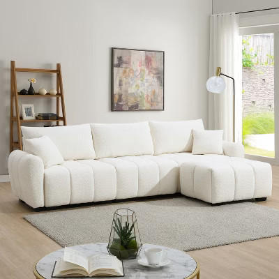 Merax L-Shaped Sectional Sofa with Free-Moving Ottoman, Cream | Target
