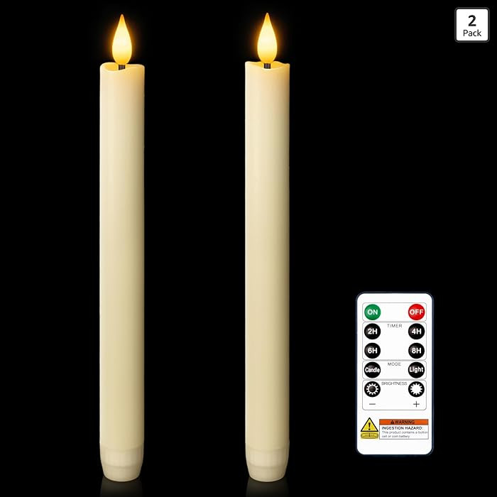 Homemory 2 Pcs Real Wax Made Flameless Taper Candles with Remote and Timer, 9.6" Ivory Battery Op... | Amazon (US)