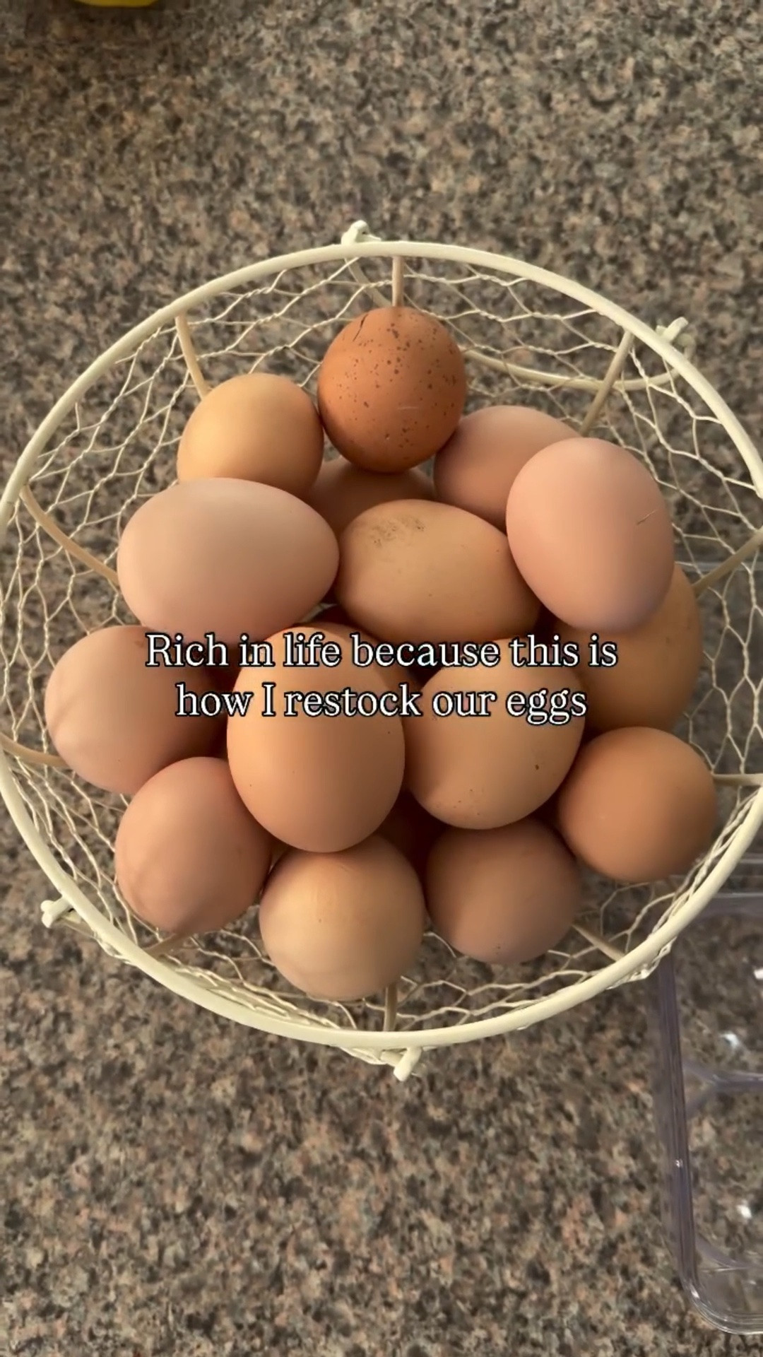 Refilling our egg carton straight from the backyard 🫶🏻🧡 

I keep one carton in the fridge and this basket on the counter. It helps me keep an eye on how much we need for our family and how much we can sell or give away. 

I also find keeping some in the fridge will keep our stash lasting longer as the house gets warmer in the spring and summer. 

#backyardchicken #fresheggsdaily #90scountry

#LTKHome #LTKdayinmylife