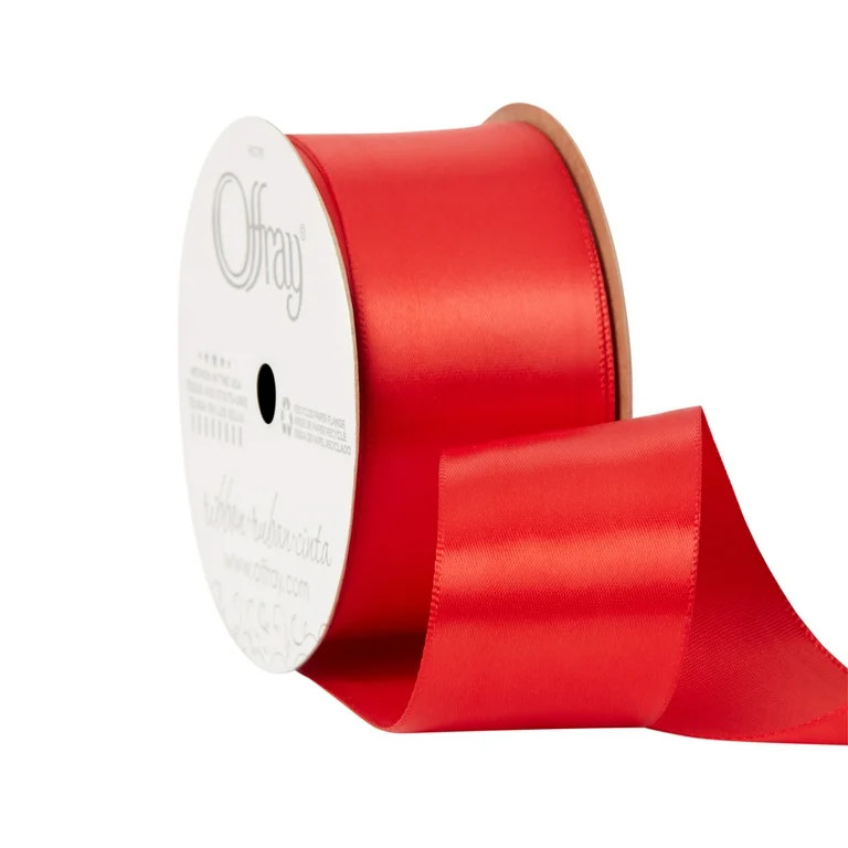 Offray Ribbon, Red 1 1/2 inch Single Face Satin Polyester Ribbon, 12 feet | Walmart (US)