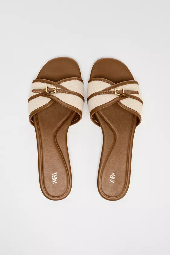 BUCKLED FABRIC FLAT SANDALS | Zara UK