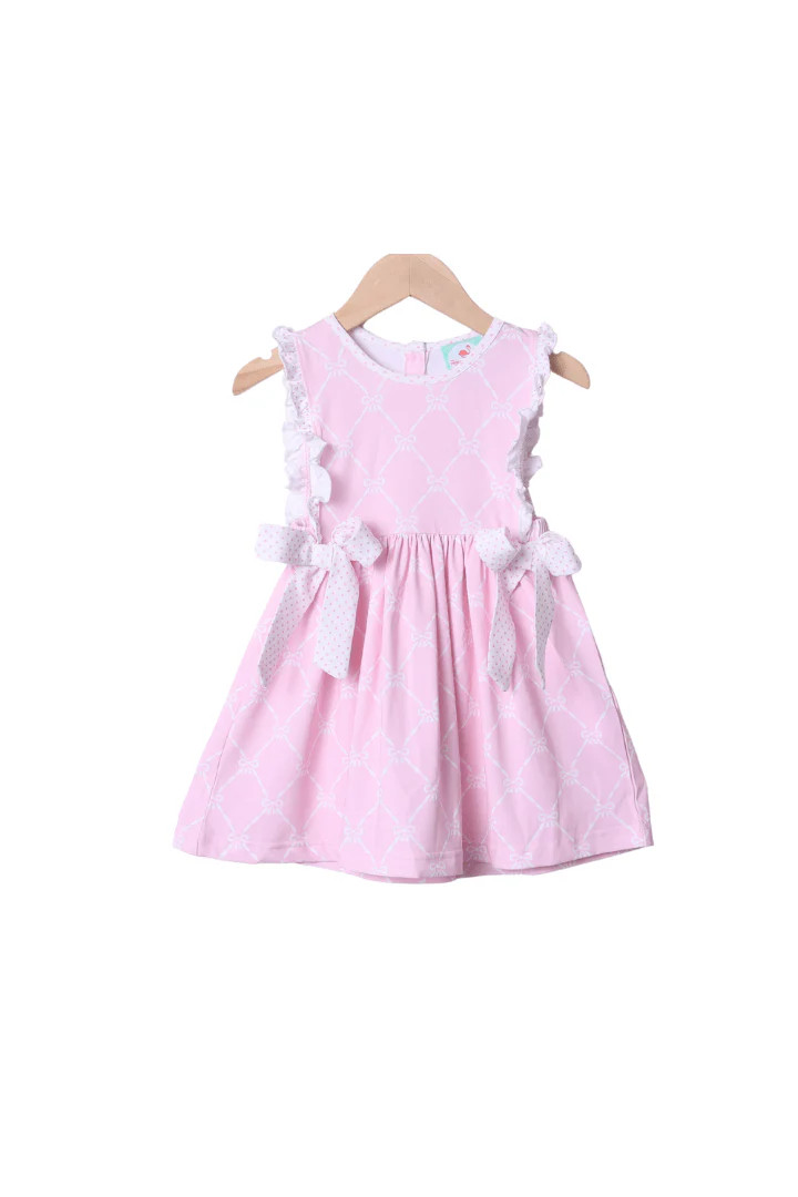 Pink Trellis Bow Knit Dress | The Smocked Flamingo