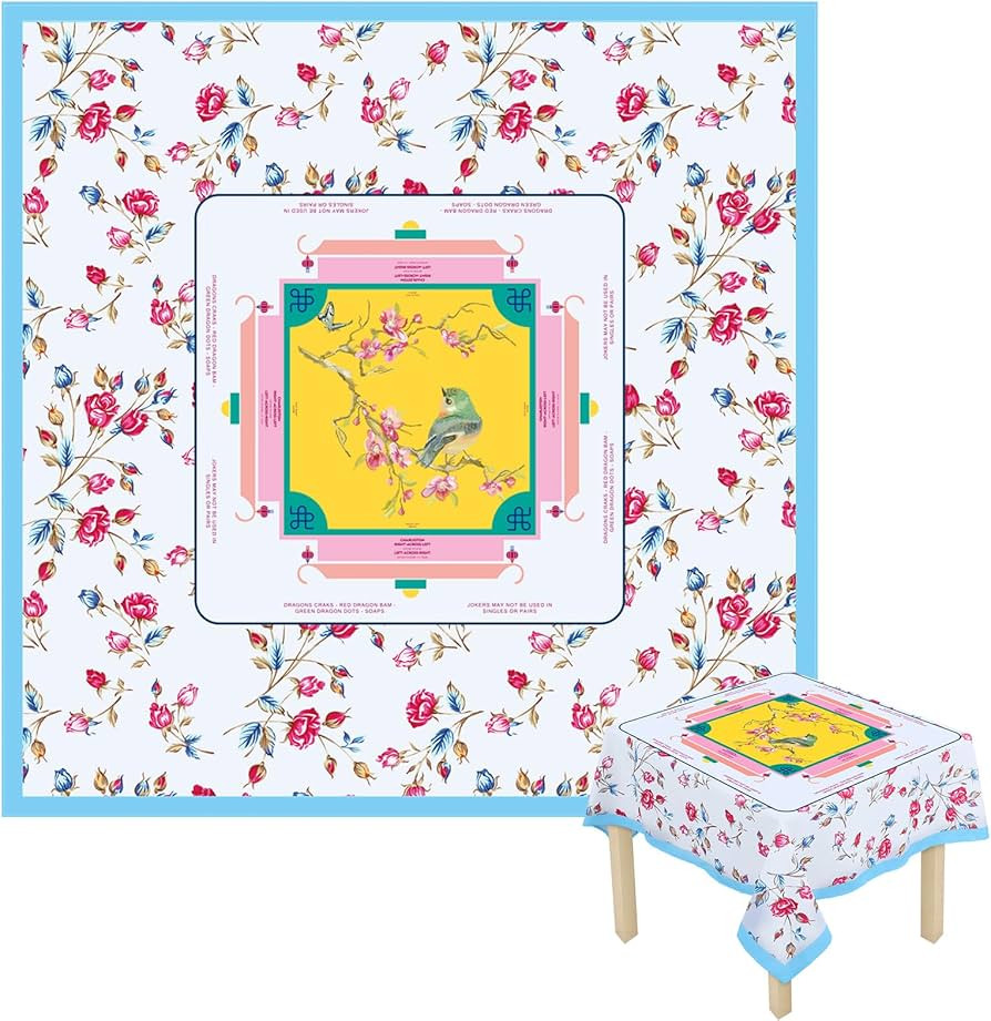 Mahjong Tablecloth 55" x 55" Polyester Flowers and Birds in Pink Blue Color Square Instructional ... | Amazon (US)