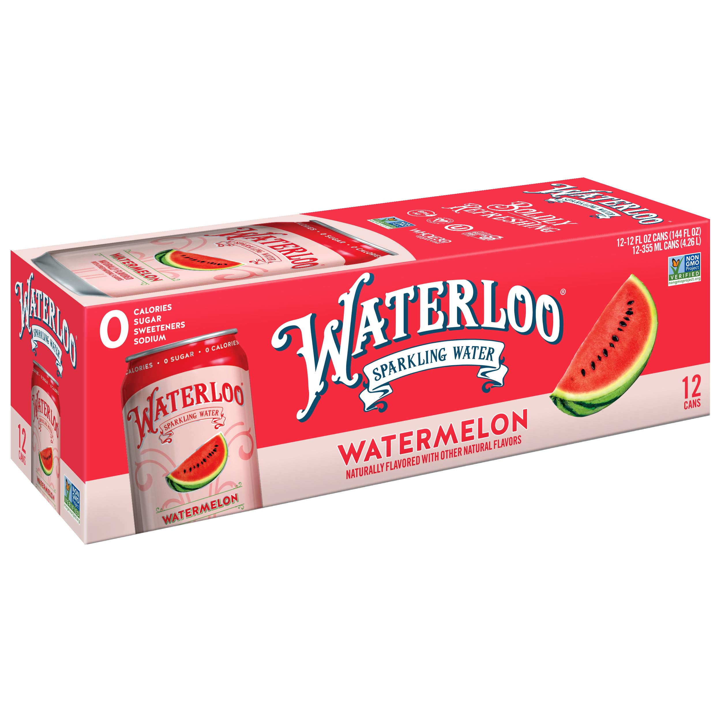 Waterloo Sparkling Water, Watermelon Naturally Flavored, 12 Fl Oz Cans, Pack of 12 | Zero Calorie... | Amazon (US)