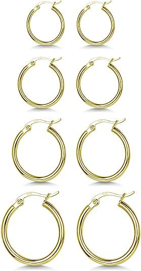 3 Pairs 925 Sterling Silver Hoop Earrings | Small White Gold Plated Hoop Earrings for Women Girls... | Amazon (US)