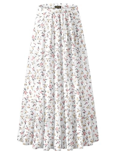 NASHALYLY Women's Chiffon Elastic High Waist Pleated A-Line Flared Maxi Skirts(Shiny Floral,M) | Amazon (US)