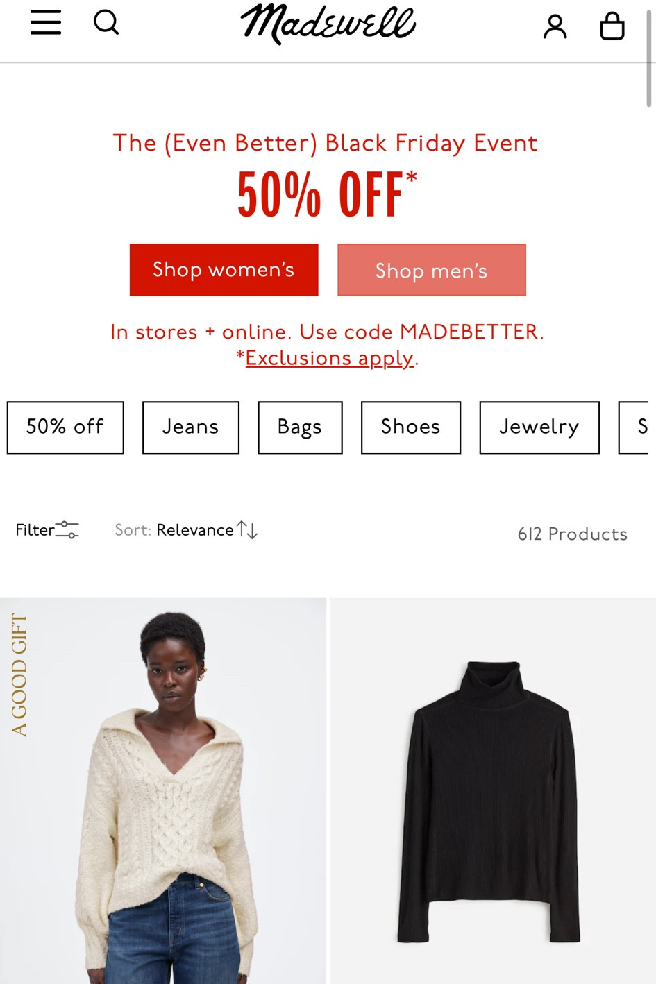 madewell 50% off some items for black friday!! 

#LTKCyberWeek #LTKHoliday #LTKGiftGuide