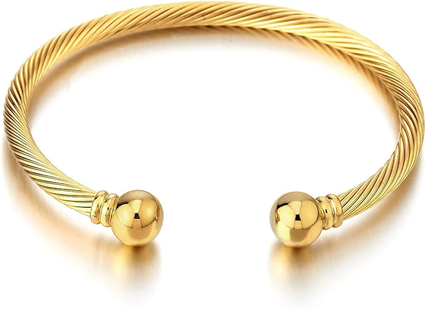 COOLSTEELANDBEYOND Elastic Adjustable Stainless Steel Cuff Bangle Bracelet for Mens Womens | Amazon (US)