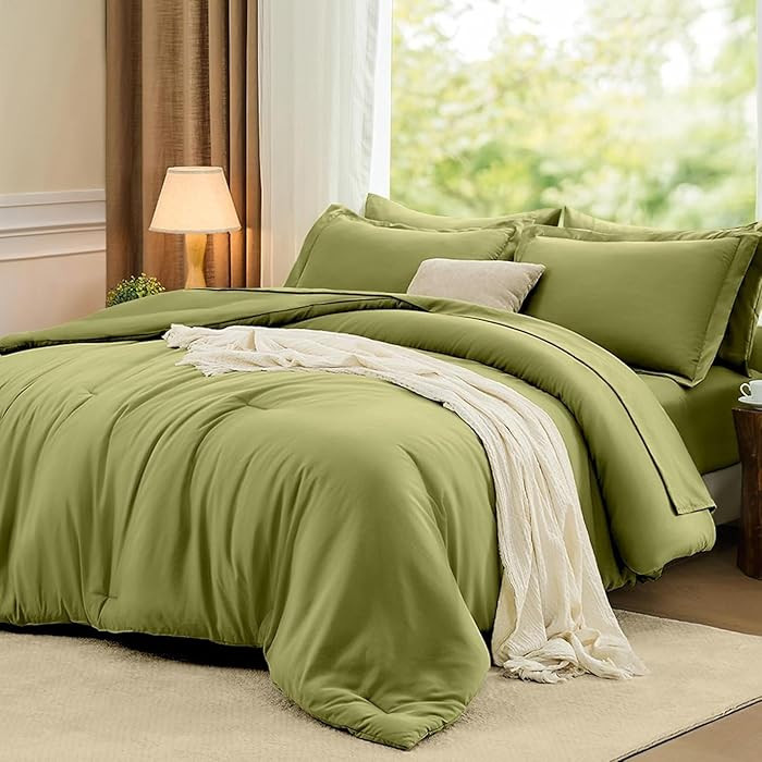 FUANNA Queen Comforter Set Olive Green, 7 Pieces Soft Bedding Sets Queen Size, All Season Lightwe... | Amazon (US)