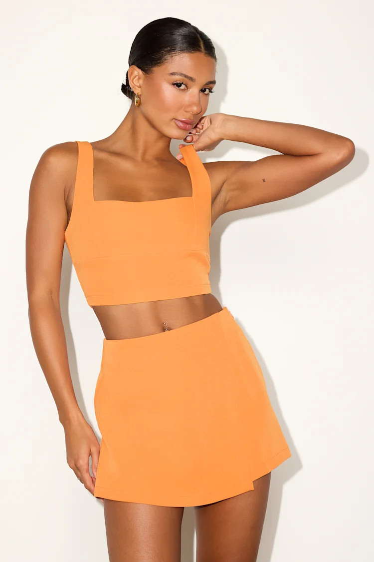 Exceptionally Styled Orange Lace-Up Two-Piece Skort Romper | Lulus