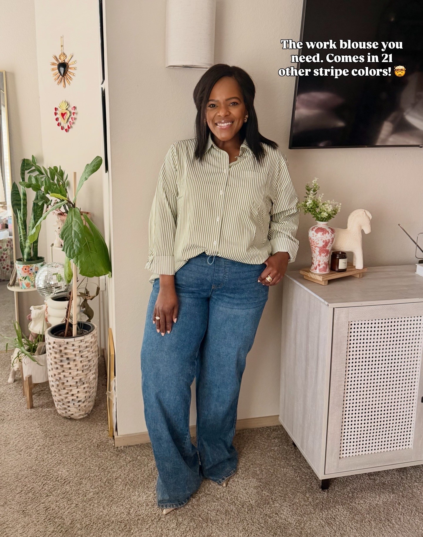 Under $20 Amazon stripe button up blouse for women / comes in 21 other stripe colors / wearing the xl

#LTKPetite #LTKMidsize #LTKootd