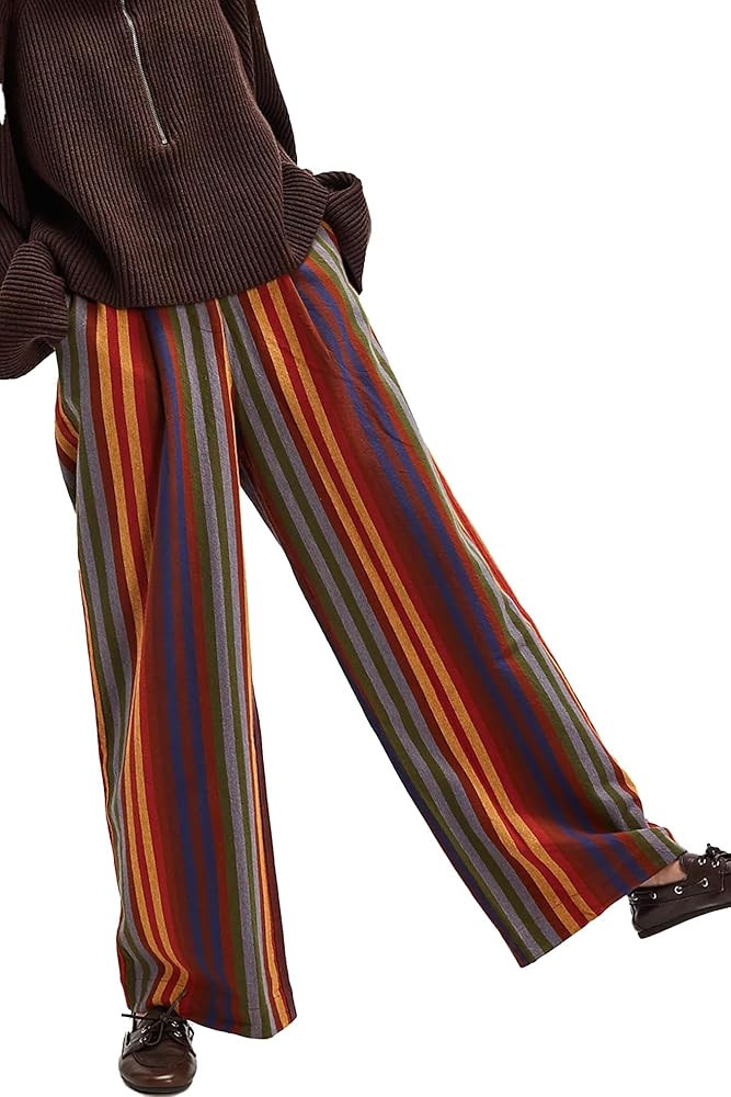 SCOFEEL Women Striped Pants Wide Leg High Rise Trousers Straight Leg Y2K Casual Palazzo Pants wit... | Amazon (US)