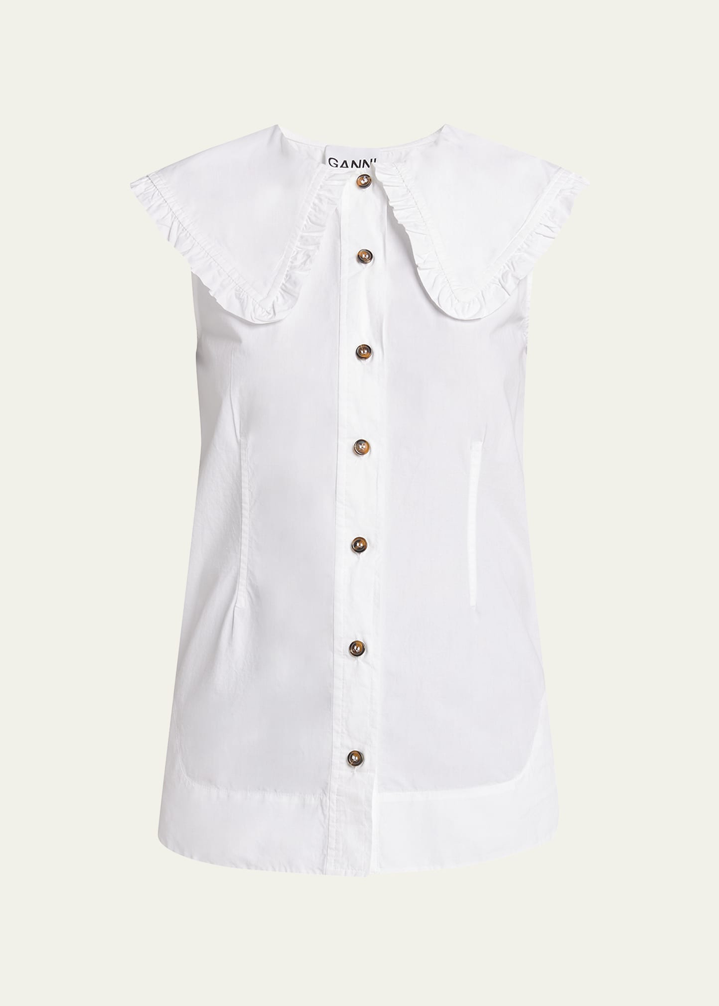 Ganni Cotton Poplin Collared Sleeveless Top | Bergdorf Goodman