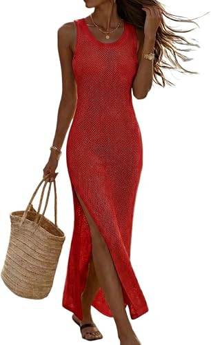 Summer Women Bikini Beach Sleeveless Knit Dress,Elegant Fishnet Sweater | Amazon (US)
