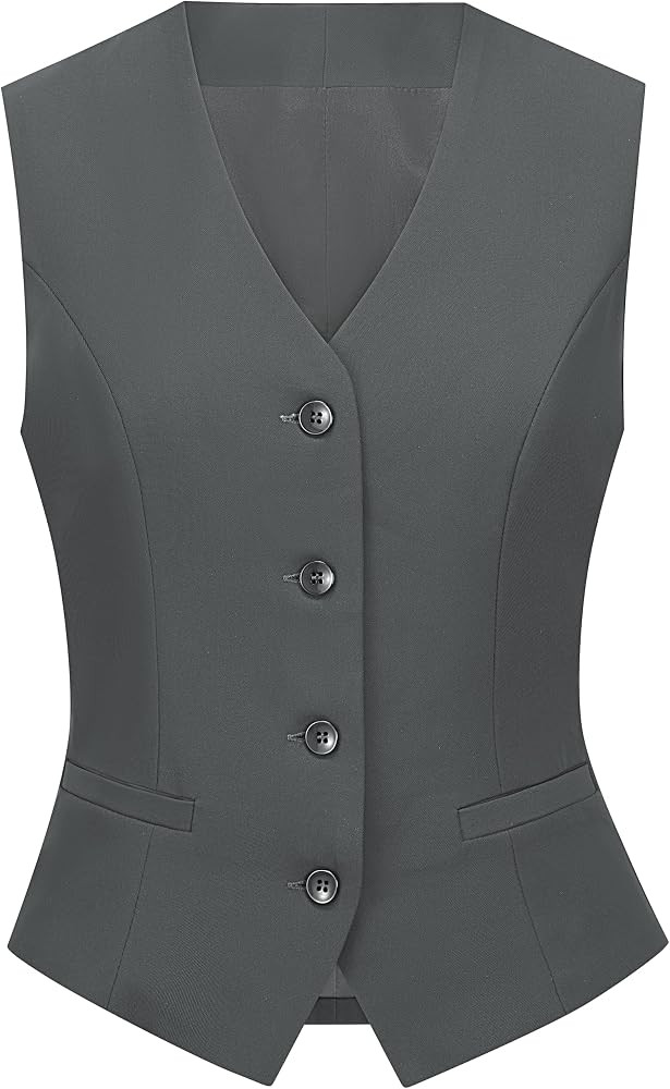 Suit Vest for Women V Neck Button Down Sleeveless Business Casual Vest Tops Waistcoat Blazer Dres... | Amazon (US)