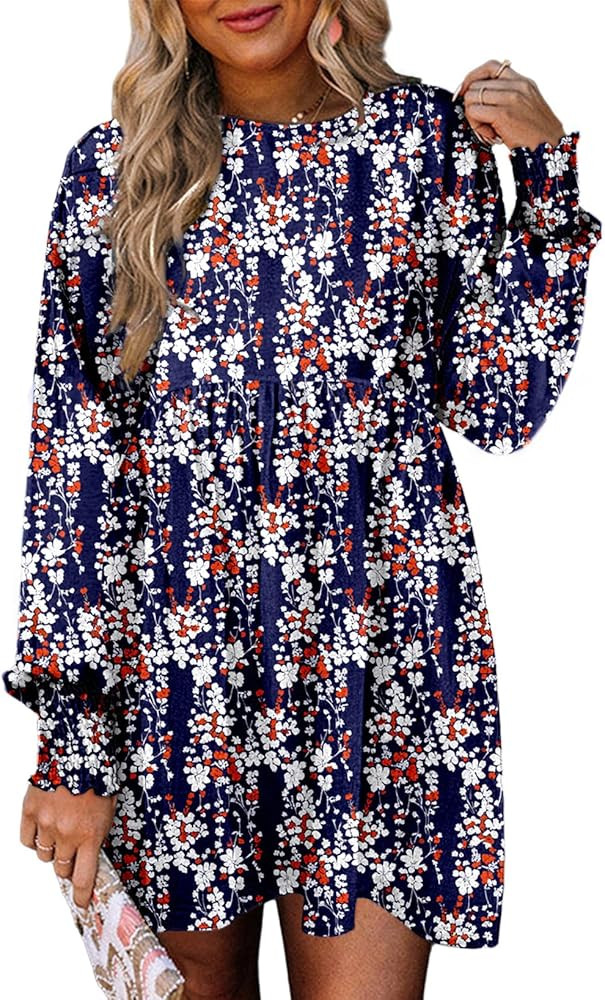Dokotoo Womens Fall Dress 2025 Long Sleeve Babydoll Mini Dress Floral Flowy Boho Dresses | Amazon (US)
