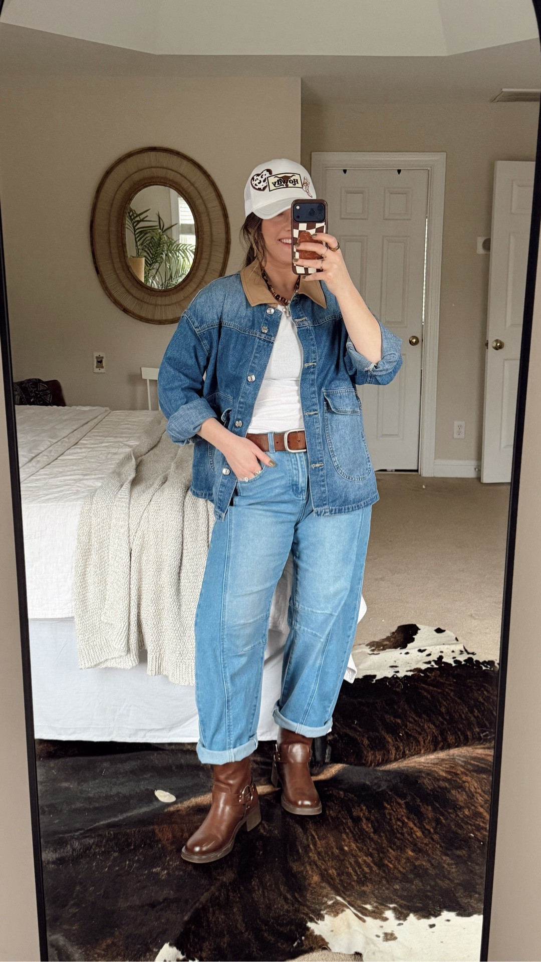 After being snowed in 4 days and prioritizing PJs, I felt the urge to get a little dress up with the kids all back at school 

SIZING - 5’3” 145 lbs, typically a medium
- jean jacket: medium
- pants: true to size

Sahm style | mom casual outfit ideas | jean jacket | barn jacket | barrel jeans | trucker hat | Canadian tuxedo | mom style | western fashion | casual western country outfit |

#LTKootd #LTKSaleAlert #LTKmomlife
