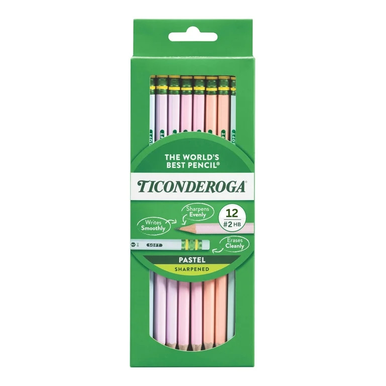 Ticonderoga Wood Pencils, Presharpened, #2 HB .3 mm Lead, Pastel Assorted, 12 Count | Walmart (US)