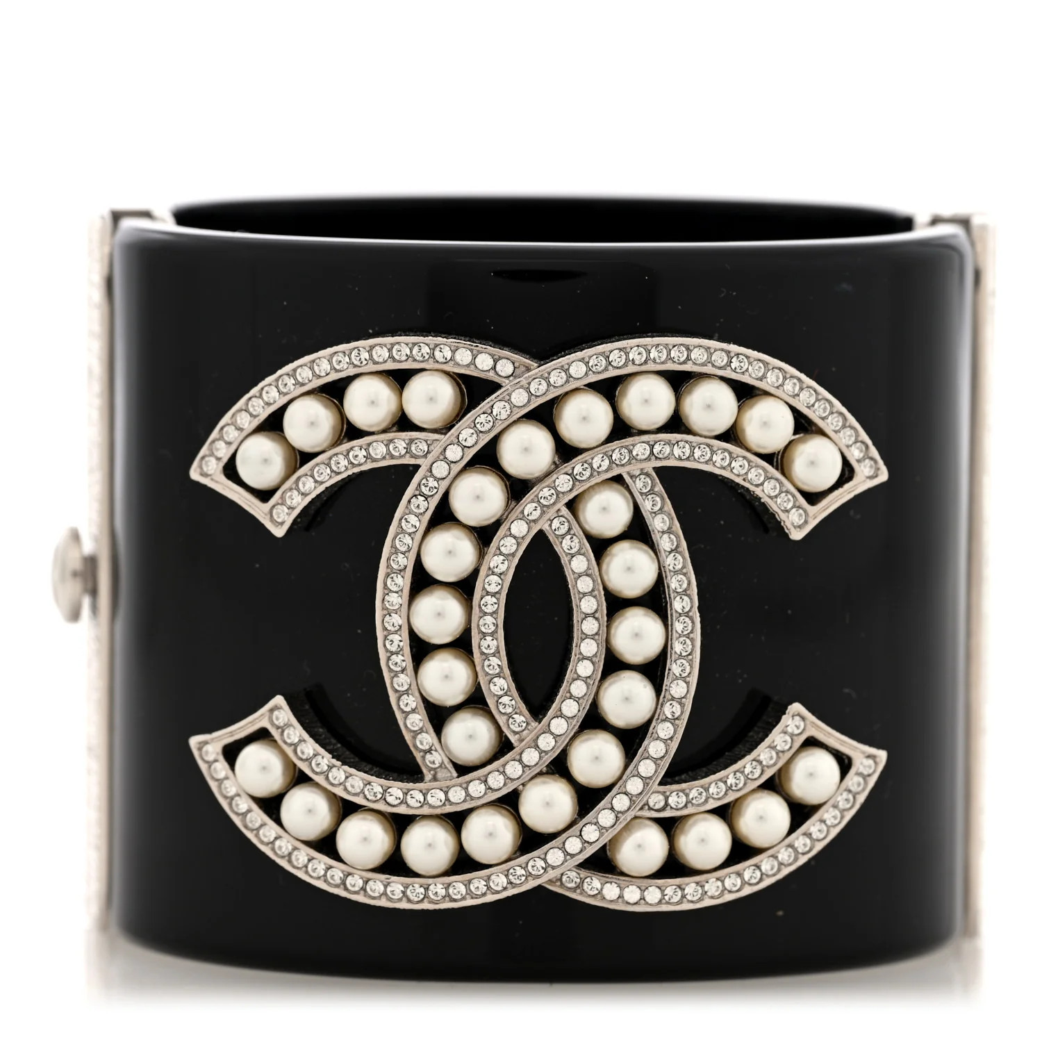 Resin Crystal Pearl CC Cuff Black | FASHIONPHILE (US)