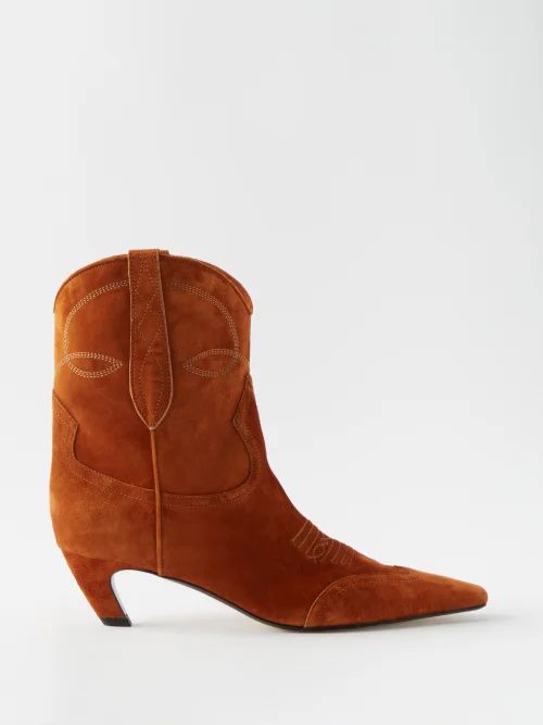 Khaite - Dallas Pointed-toe Suede Boots - Womens - Brown | Matches (US)