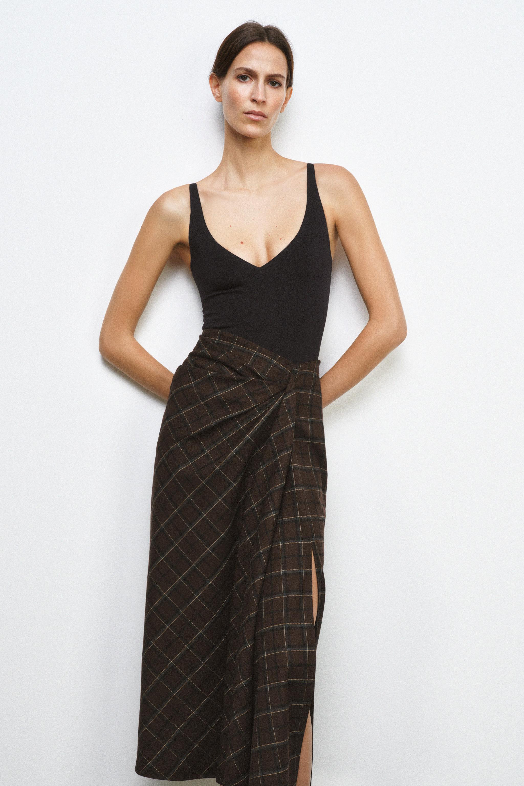 ZW COLLECTION DRAPED PLAID SKIRT | Zara US