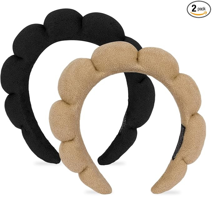 AMCAMI Puffy Spa Headband for Women Sponge Headbands for Girls 2 PCS Terry Towel Cloth Fabric Hea... | Amazon (US)