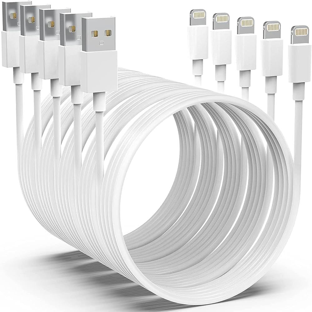 ( Apple MFi Certified iPhone Charger 5pack[6/6/6/10/10FT] Long Lightning Cable Fast Charging Cord... | Amazon (US)