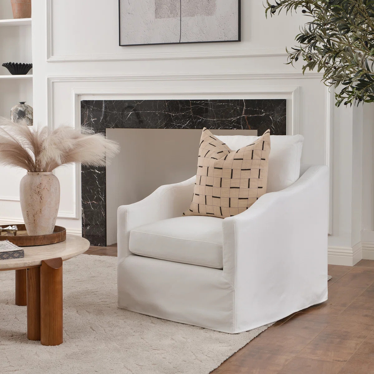 28" Wide Down Fill Upholstered Slipcovered Swivel Barrel Chair | Wayfair North America