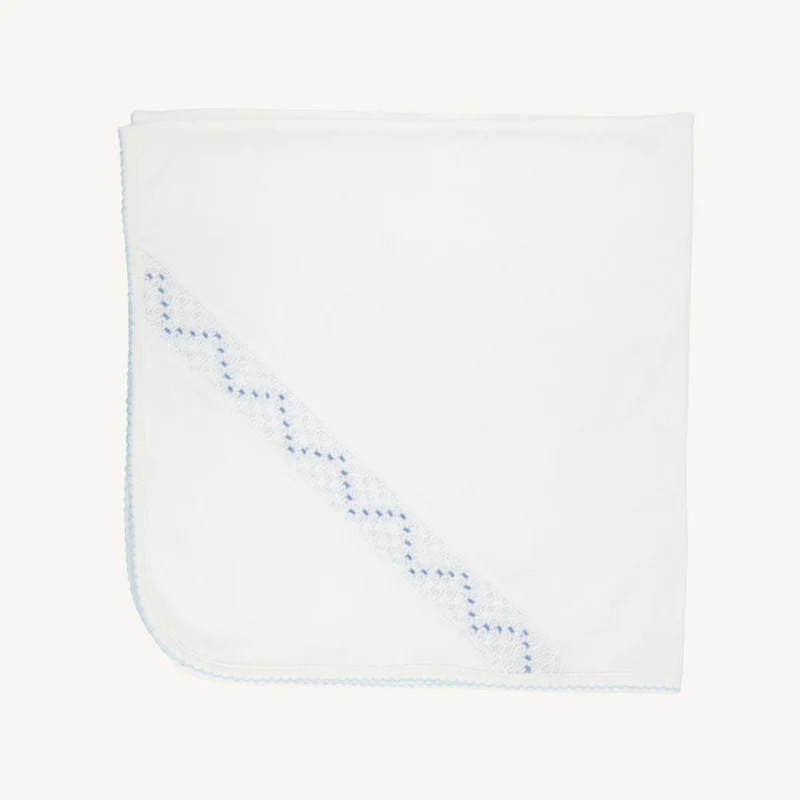 Sweetly Smocked Blessing Blanket - Worth Avenue White with Buckhead Bl | The Beaufort Bonnet Company