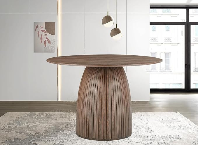 Walnut Dining Table with Pedestal,Farmhouse Wood Grain Circle Kitchen Table for 4-6,Modern Wooden... | Amazon (US)