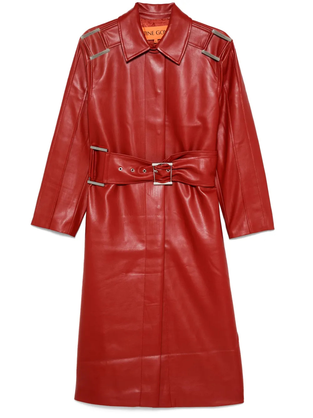 Stine Goya Belted faux-leather Coat | Red | FARFETCH AU | Farfetch Global