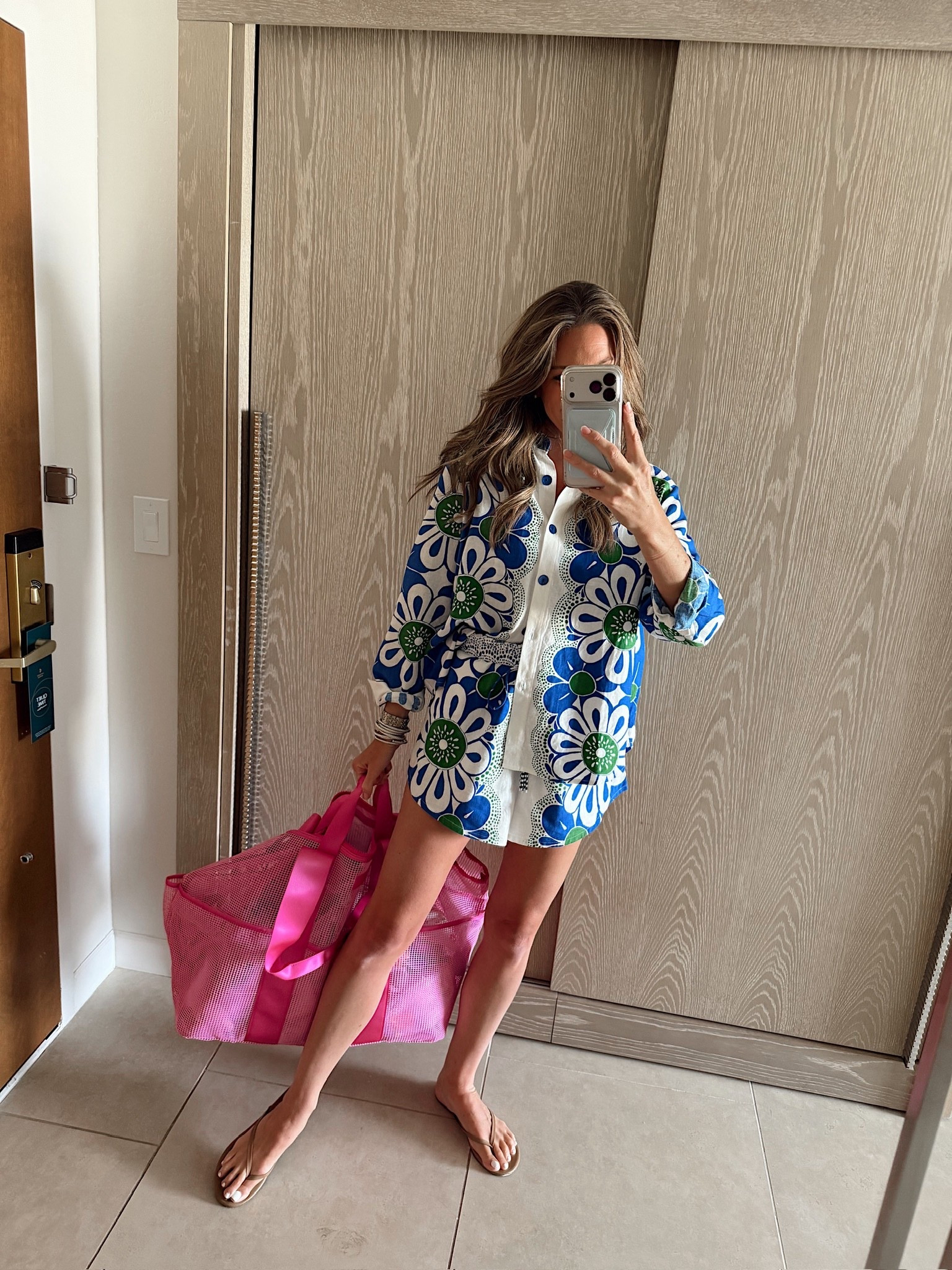 Spring resort wear ootd! In a medium farm Rio top and shorts, medium swim, sandals, mesh tote and accessories- fits tts.

#LTKootd #LTKSeasonal #LTKSwim