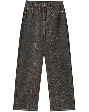 Y2k Pants Leopard Print Pants Straight Leg Jeans Baggy Jeans Oversized Pants Wide Leg Jeans | Amazon (US)