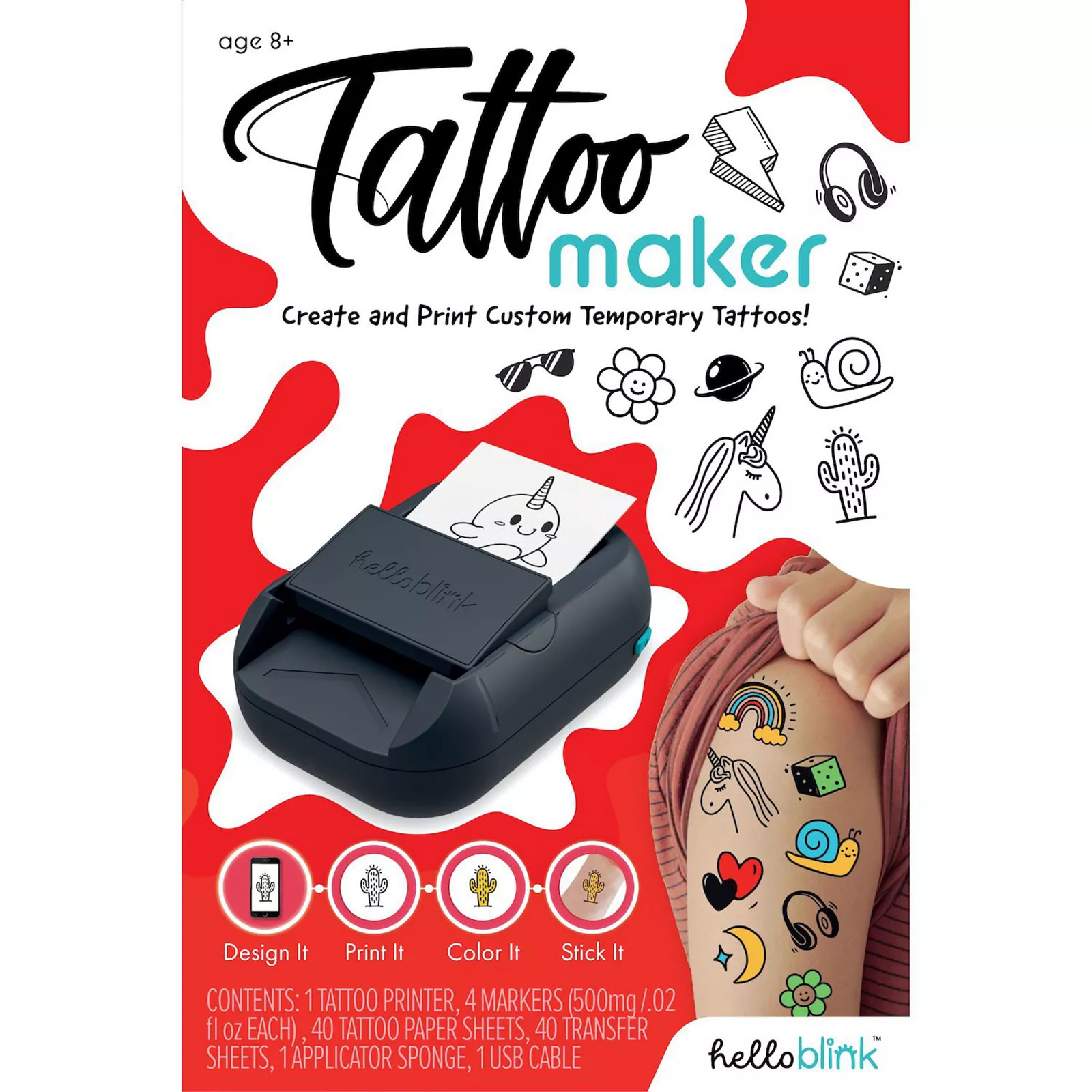 Hello Blink Tattoo Maker Custom Temporary Tattoo Printer & Supplies, Multi | Kohl's